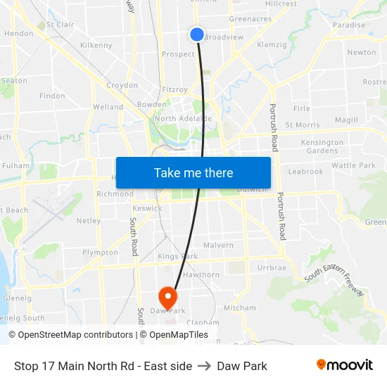 Stop 17 Main North Rd - East side to Daw Park map