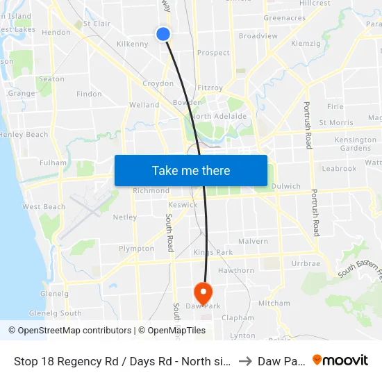 Stop 18 Regency Rd / Days Rd - North side to Daw Park map
