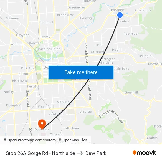 Stop 26A Gorge Rd - North side to Daw Park map