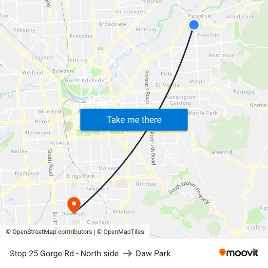 Stop 25 Gorge Rd - North side to Daw Park map