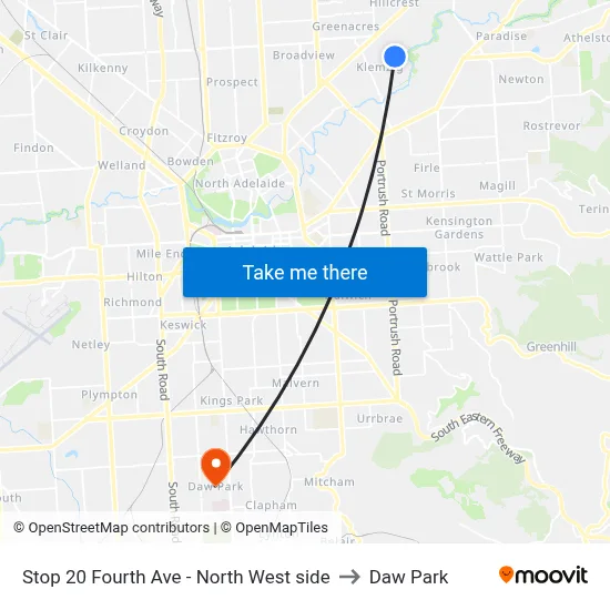 Stop 20 Fourth Ave - North West side to Daw Park map