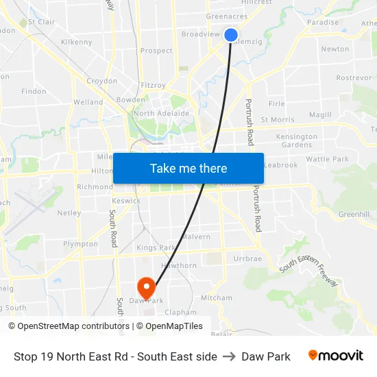 Stop 19 North East Rd - South East side to Daw Park map