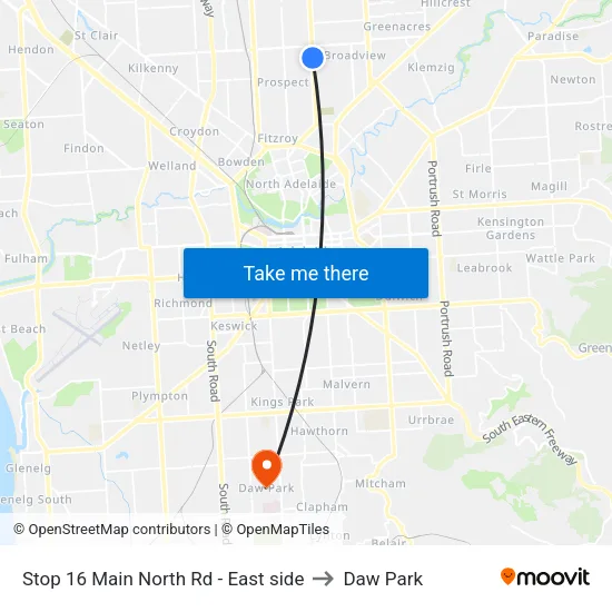 Stop 16 Main North Rd - East side to Daw Park map