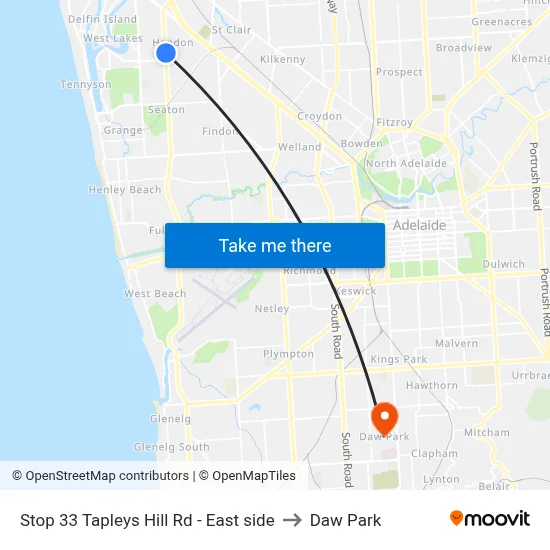 Stop 33 Tapleys Hill Rd - East side to Daw Park map