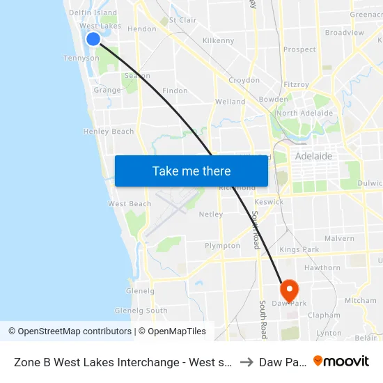 Zone B West Lakes Interchange - West side to Daw Park map
