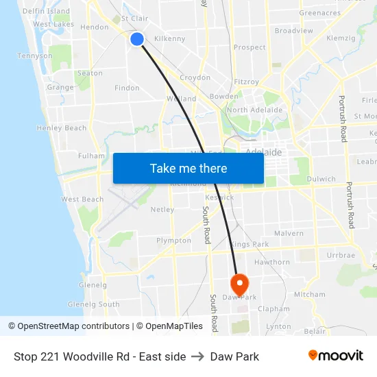 Stop 221 Woodville Rd - East side to Daw Park map