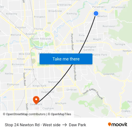 Stop 24 Newton Rd - West side to Daw Park map