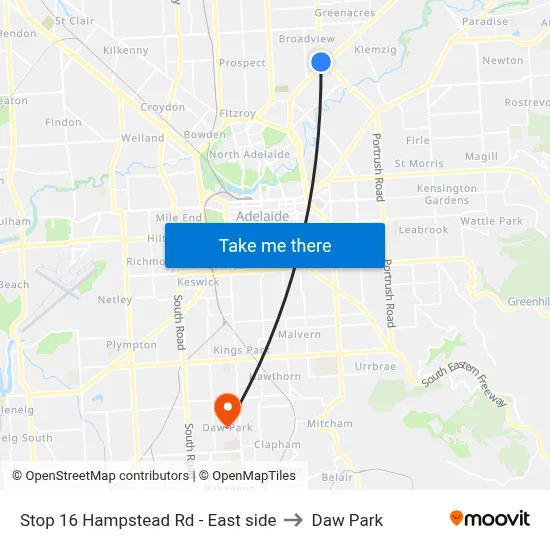 Stop 16 Hampstead Rd - East side to Daw Park map