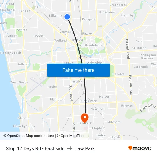 Stop 17 Days Rd - East side to Daw Park map