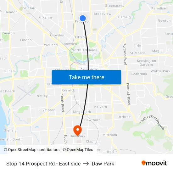 Stop 14 Prospect Rd - East side to Daw Park map