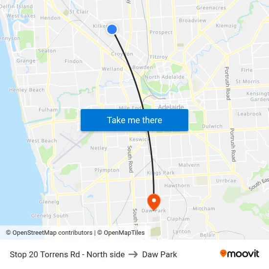 Stop 20 Torrens Rd - North side to Daw Park map