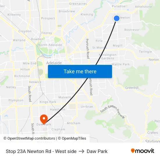 Stop 23A Newton Rd - West side to Daw Park map