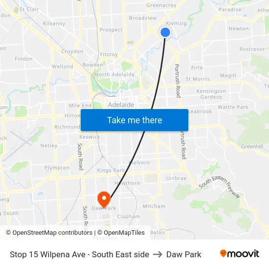 Stop 15 Wilpena Ave - South East side to Daw Park map