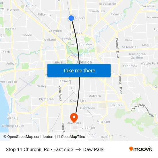 Stop 11 Churchill Rd - East side to Daw Park map