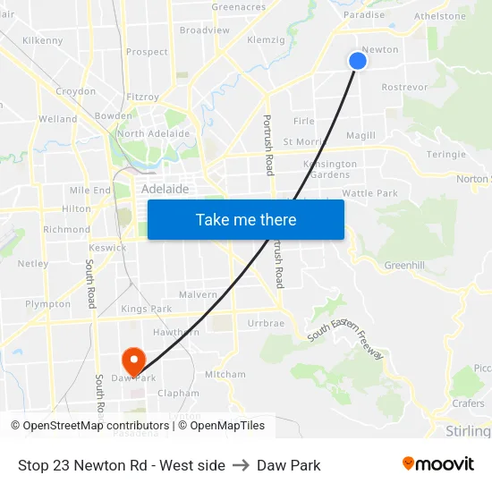 Stop 23 Newton Rd - West side to Daw Park map