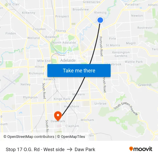Stop 17 O.G. Rd - West side to Daw Park map