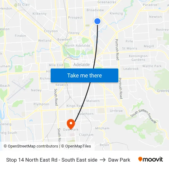 Stop 14 North East Rd - South East side to Daw Park map