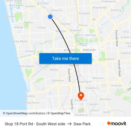 Stop 18 Port Rd - South West side to Daw Park map