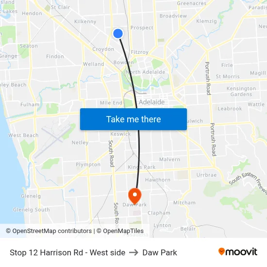 Stop 12 Harrison Rd - West side to Daw Park map