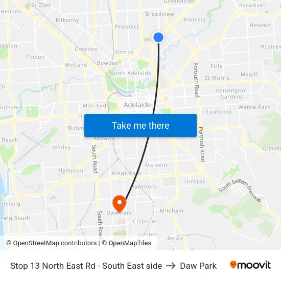 Stop 13 North East Rd - South East side to Daw Park map