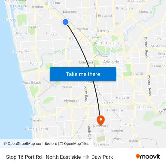 Stop 16 Port Rd - North East side to Daw Park map