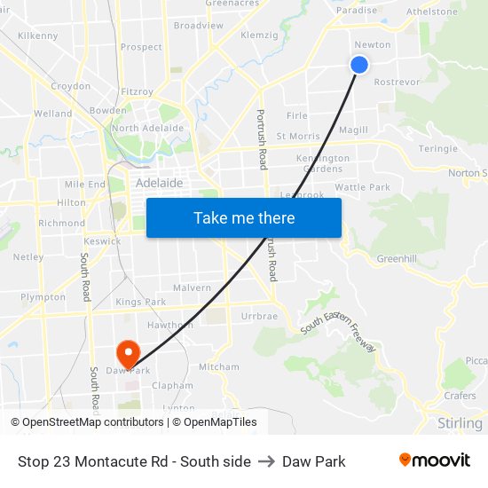 Stop 23 Montacute Rd - South side to Daw Park map