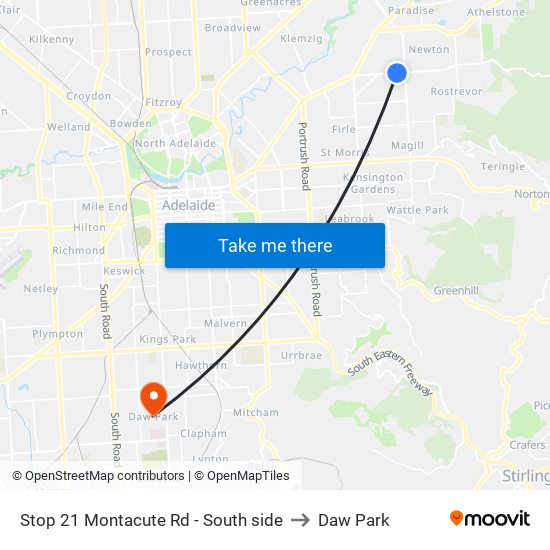 Stop 21 Montacute Rd - South side to Daw Park map