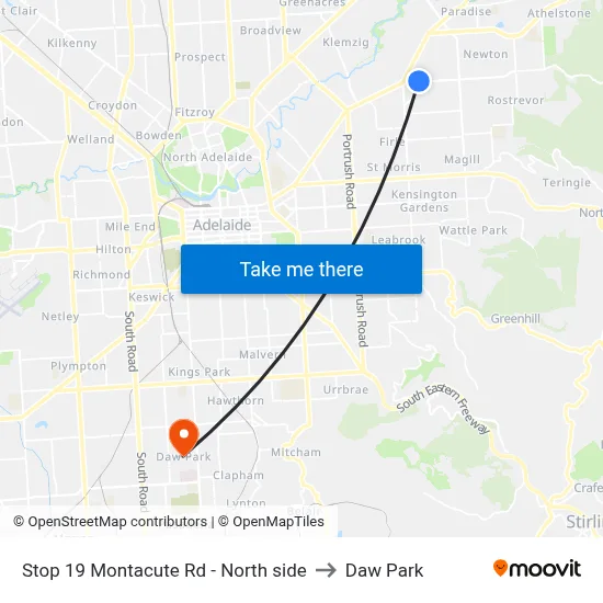 Stop 19 Montacute Rd - North side to Daw Park map