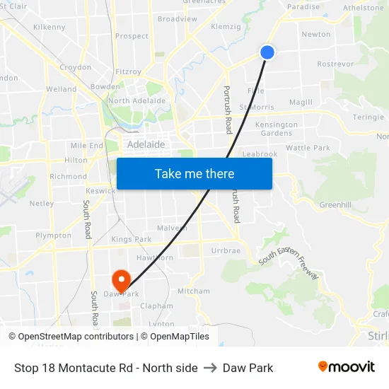 Stop 18 Montacute Rd - North side to Daw Park map