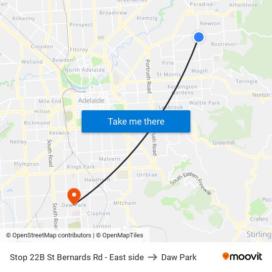 Stop 22B St Bernards Rd - East side to Daw Park map