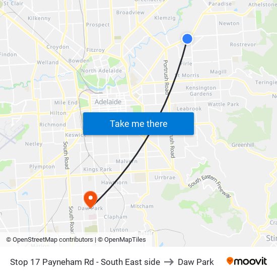 Stop 17 Payneham Rd - South East side to Daw Park map