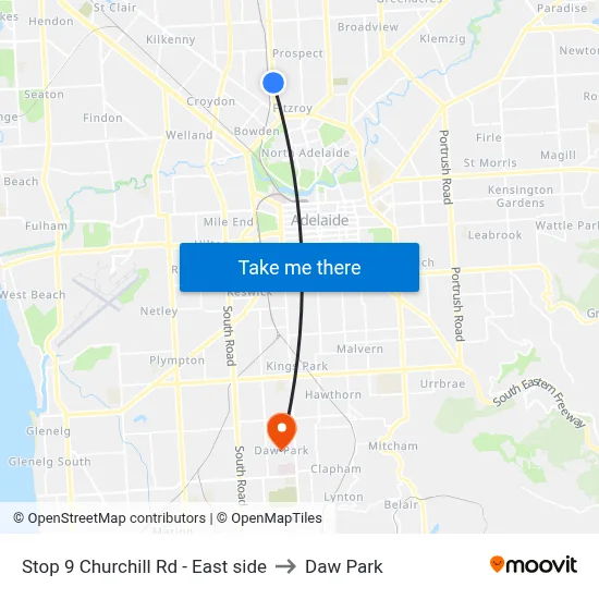 Stop 9 Churchill Rd - East side to Daw Park map