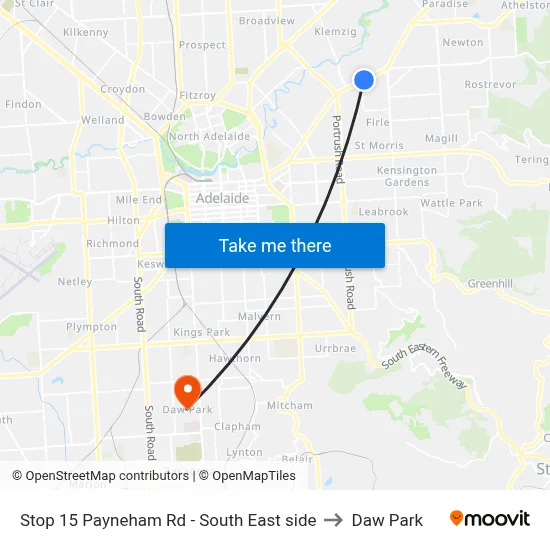 Stop 15 Payneham Rd - South East side to Daw Park map