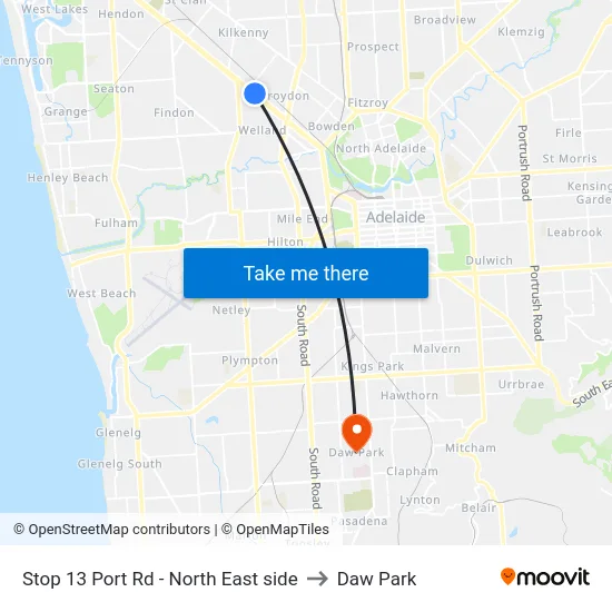 Stop 13 Port Rd - North East side to Daw Park map