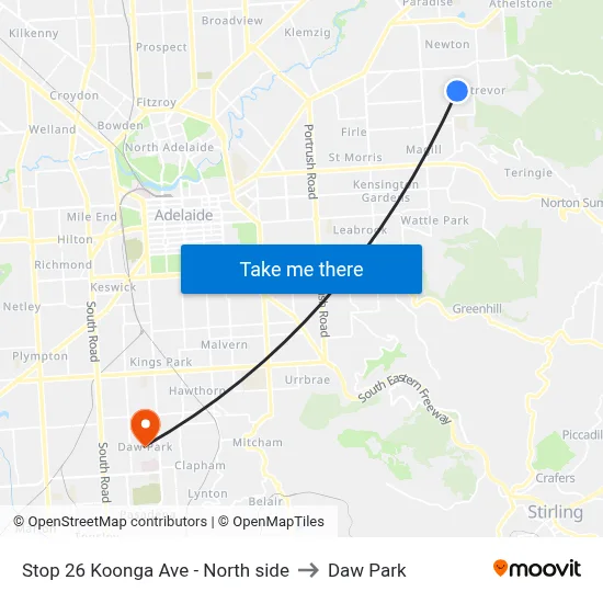 Stop 26 Koonga Ave - North side to Daw Park map