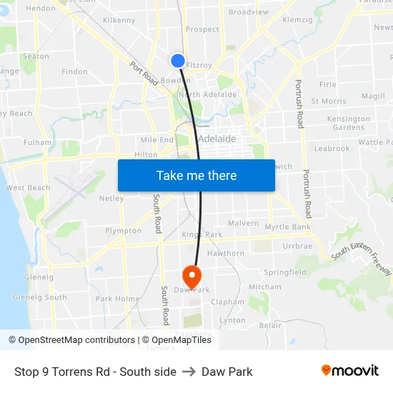 Stop 9 Torrens Rd - South side to Daw Park map