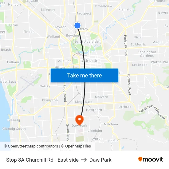 Stop 8A Churchill Rd - East side to Daw Park map