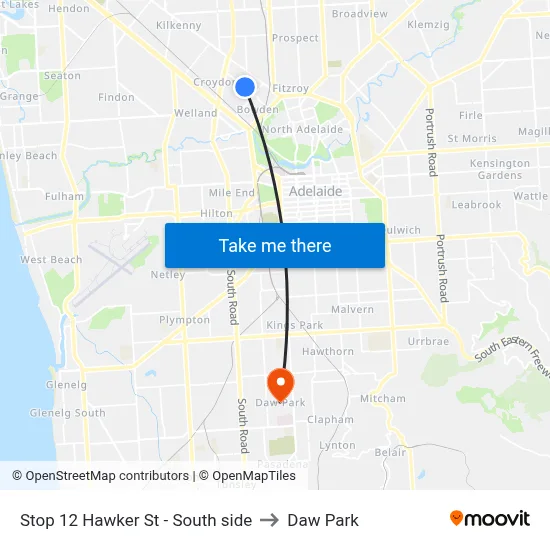 Stop 12 Hawker St - South side to Daw Park map
