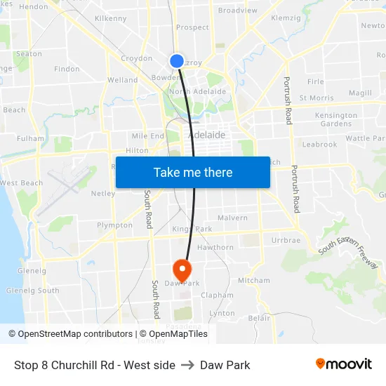 Stop 8 Churchill Rd - West side to Daw Park map