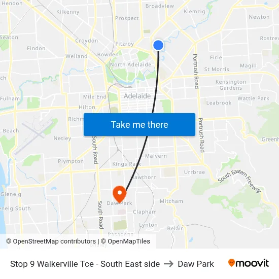 Stop 9 Walkerville Tce - South East side to Daw Park map