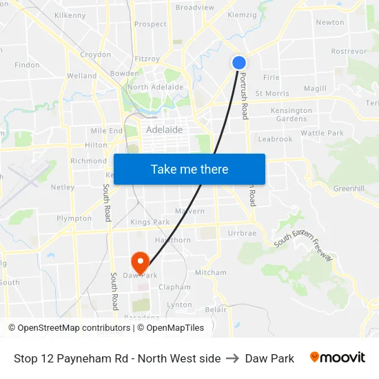 Stop 12 Payneham Rd - North West side to Daw Park map