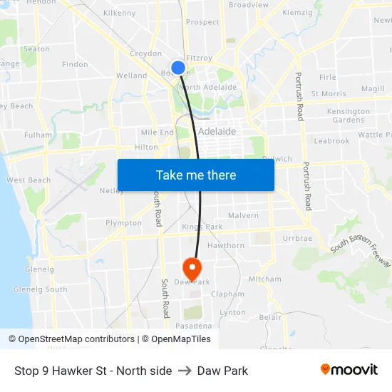 Stop 9 Hawker St - North side to Daw Park map