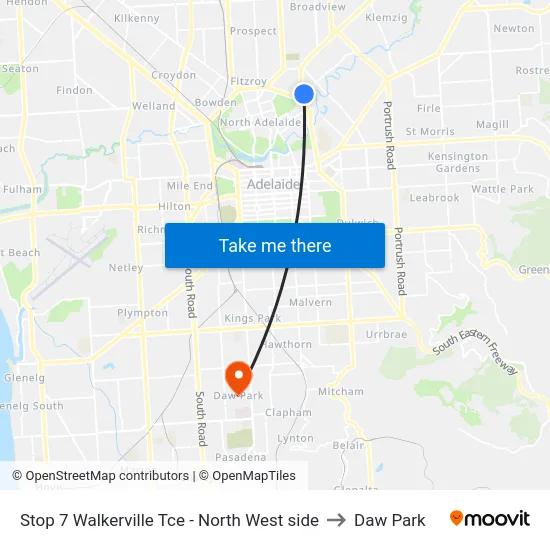 Stop 7 Walkerville Tce - North West side to Daw Park map