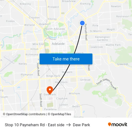 Stop 10 Payneham Rd - East side to Daw Park map