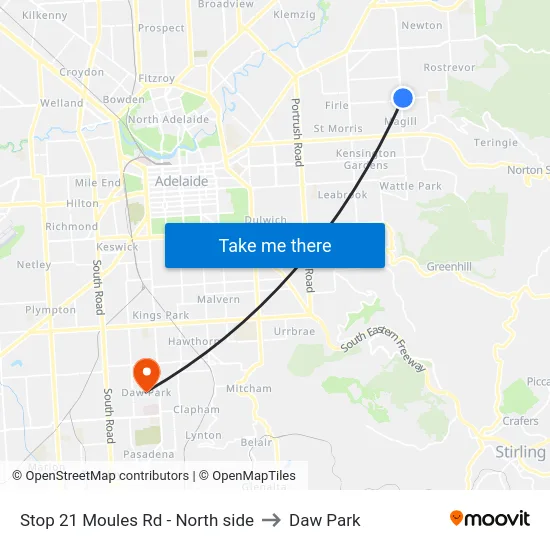 Stop 21 Moules Rd - North side to Daw Park map