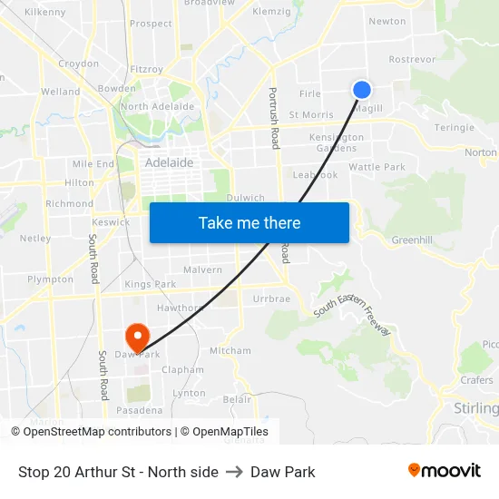 Stop 20 Arthur St - North side to Daw Park map