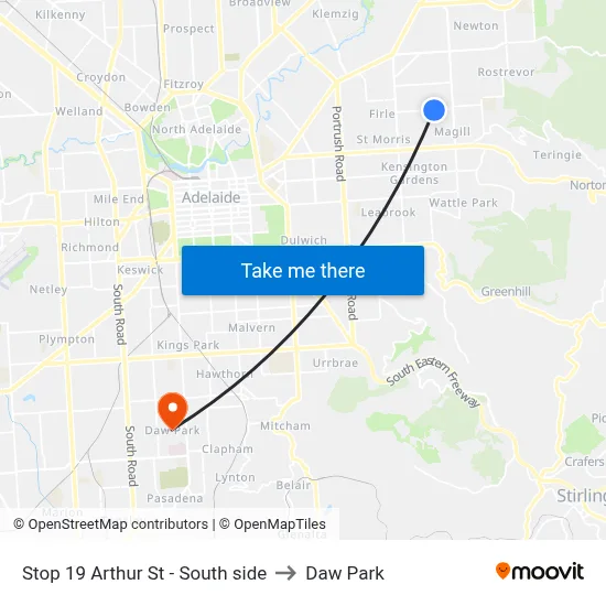 Stop 19 Arthur St - South side to Daw Park map