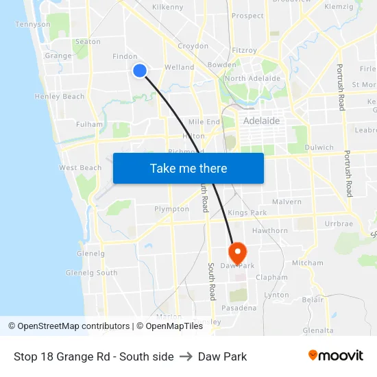 Stop 18 Grange Rd - South side to Daw Park map