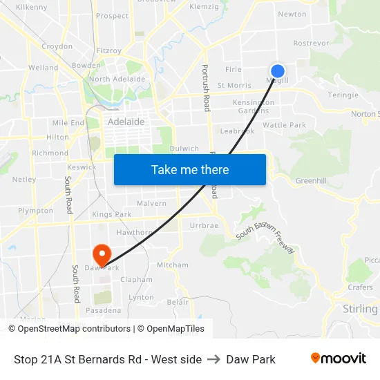 Stop 21A St Bernards Rd - West side to Daw Park map