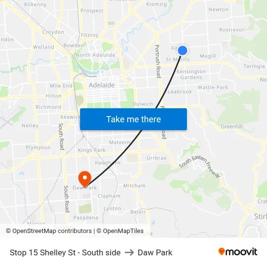 Stop 15 Shelley St - South side to Daw Park map